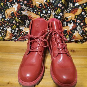 TIMBERLAND Red Patent Leather Waterproof Boots Size 5 Girls/Size 6.5 Women's